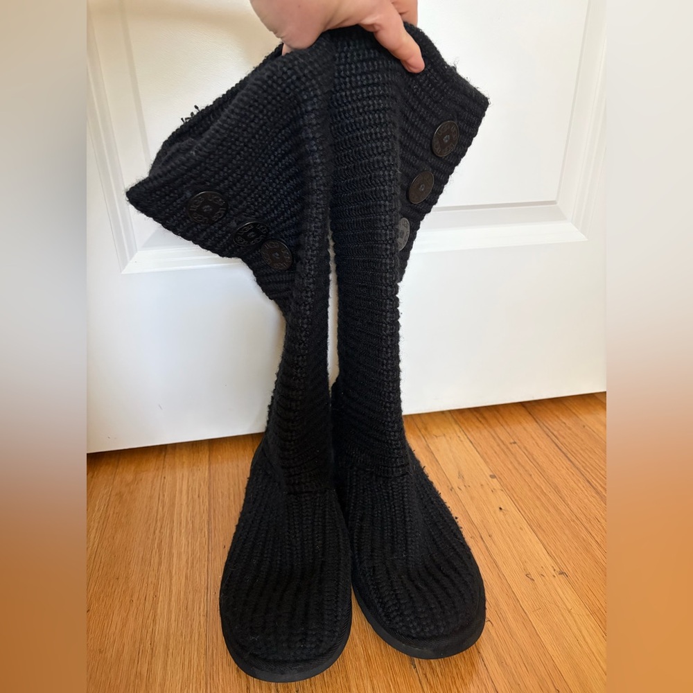 UGG Black Knit Button-Back Short Boots - Picture 2 of 11